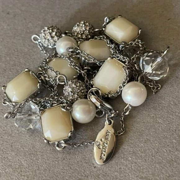 Ann Taylor “Luxury Line” Multi Bead 34" Saturn Necklace in Silver & Cream Tones - Picture 2 of 7